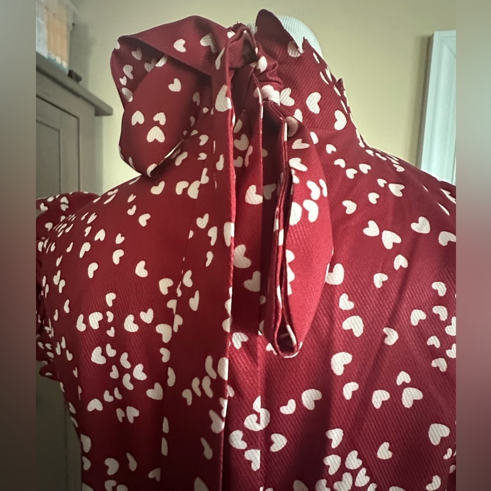 Heart print , red and white  Tiered Maxi Dress with Flutter Sleeves - Picture 8 of 12